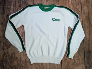 Vintage Quaker State Racing White Green Striped Sweater Size Medium King Sports